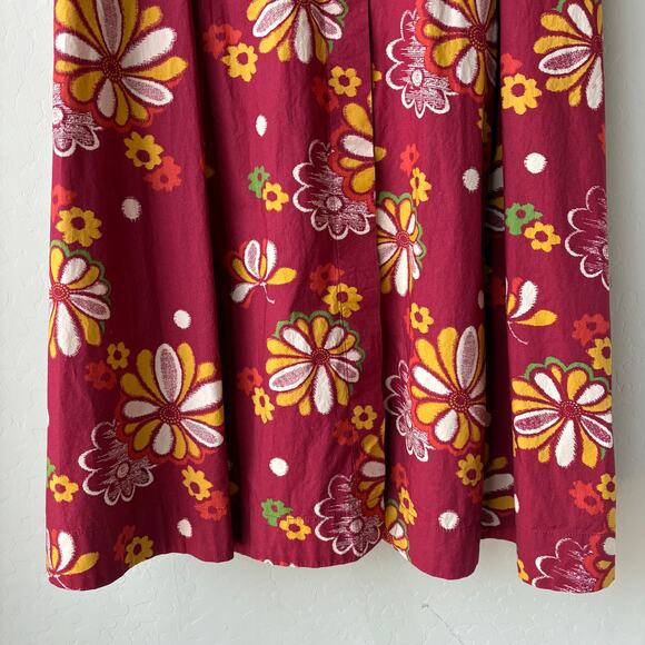 Toast Red Retro Floral Print Aster Short Sleeve Button Up Midi Shirt Dress 10 - Picture 4 of 8